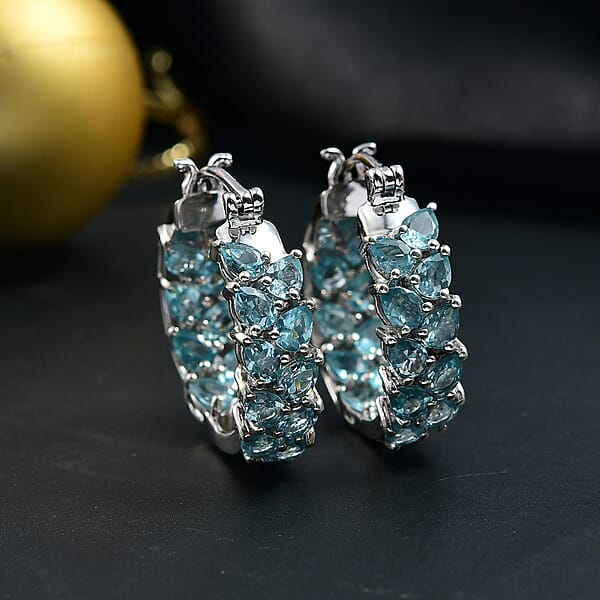 Shop Lc D'Joy Madagascar Blue Apatite Hoop Earrings In Rhodium Over Sterling Silver 6.10 Ctw