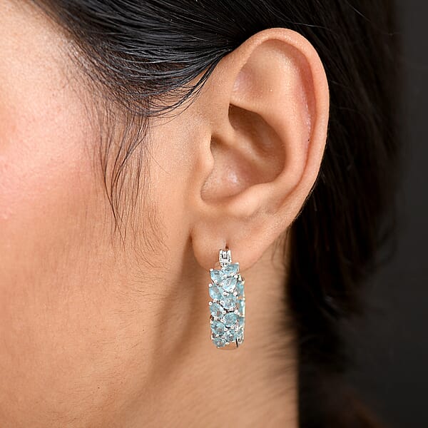 Shop Lc D'Joy Madagascar Blue Apatite Hoop Earrings In Rhodium Over Sterling Silver 6.10 Ctw