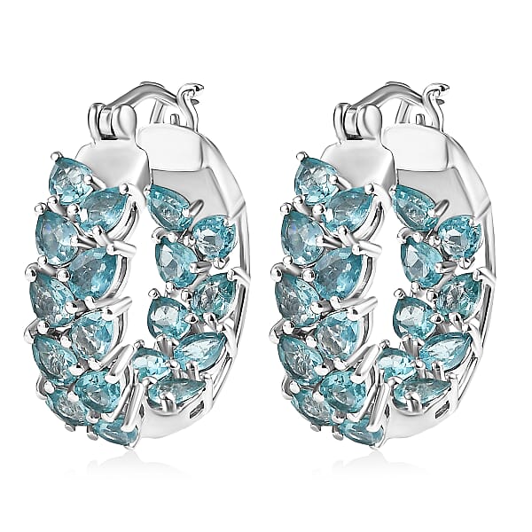 Shop Lc D'Joy Madagascar Blue Apatite Hoop Earrings In Rhodium Over Sterling Silver 6.10 Ctw