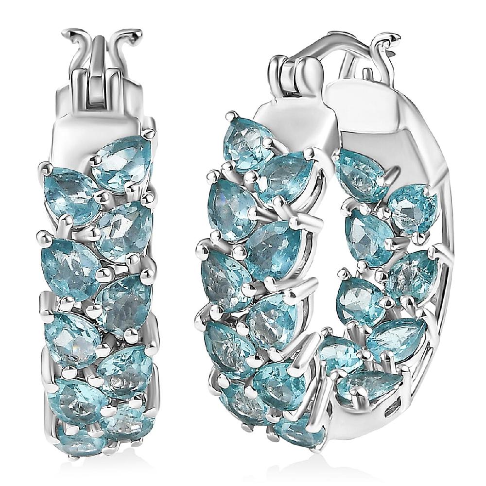shop lc D'Joy Madagascar Blue Apatite Hoop Earrings in Rhodium Over Sterling Silver 6.10 ctw