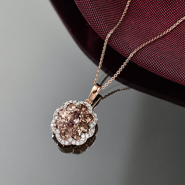 Shop Lc D'Joy Madagascar Color Change Garnet And Moissanite 1.10 Ctw Imperial Bloom Pendant Necklace In 18K Vermeil Rose Gold Over Sterling Silver 20 Inches