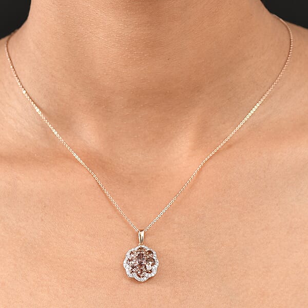 Shop Lc D'Joy Madagascar Color Change Garnet And Moissanite 1.10 Ctw Imperial Bloom Pendant Necklace In 18K Vermeil Rose Gold Over Sterling Silver 20 Inches