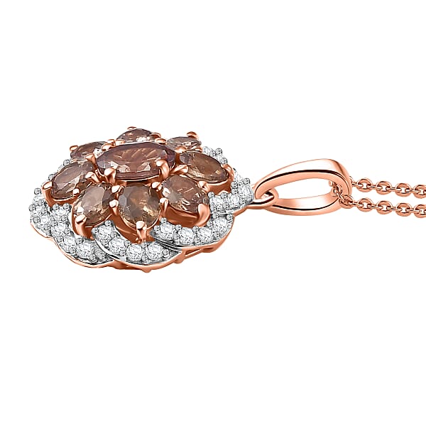 Shop Lc D'Joy Madagascar Color Change Garnet And Moissanite 1.10 Ctw Imperial Bloom Pendant Necklace In 18K Vermeil Rose Gold Over Sterling Silver 20 Inches