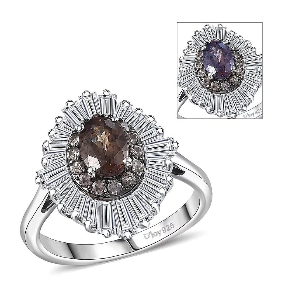 shop lc D'Joy Madagascar Color Change Garnet and Moissanite 3.35 ctw Starburst Elegance Ring in Rhodium Over Sterling Silver