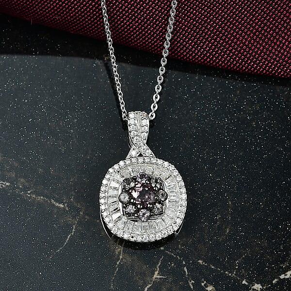 Shop Lc D'Joy Madagascar Color Change Garnet And Moissanite 1.50 Ctw Regal Halo Pendant Necklace 20 Inches In Rhodium Over Sterling Silver