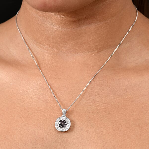 Shop Lc D'Joy Madagascar Color Change Garnet And Moissanite 1.50 Ctw Regal Halo Pendant Necklace 20 Inches In Rhodium Over Sterling Silver