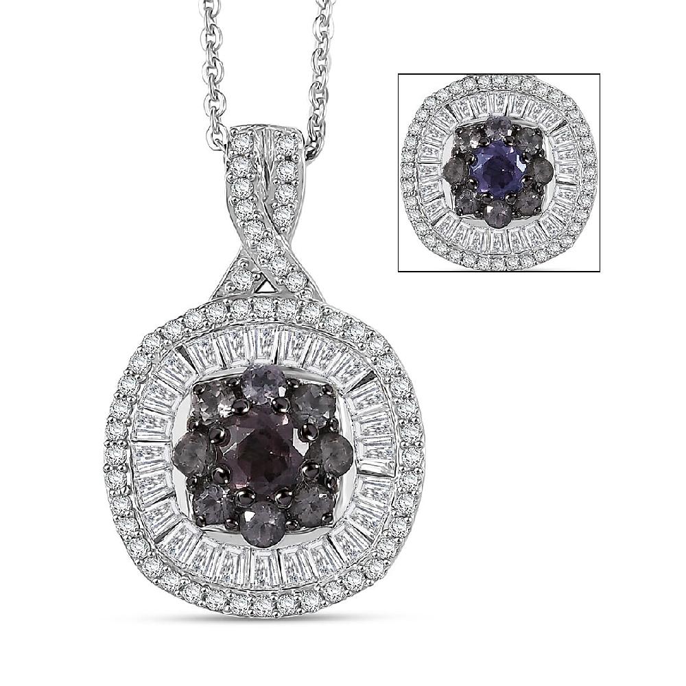 shop lc D'Joy Madagascar Color Change Garnet and Moissanite 1.50 ctw Regal Halo Pendant Necklace 20 inches in Rhodium Over Sterling Silver