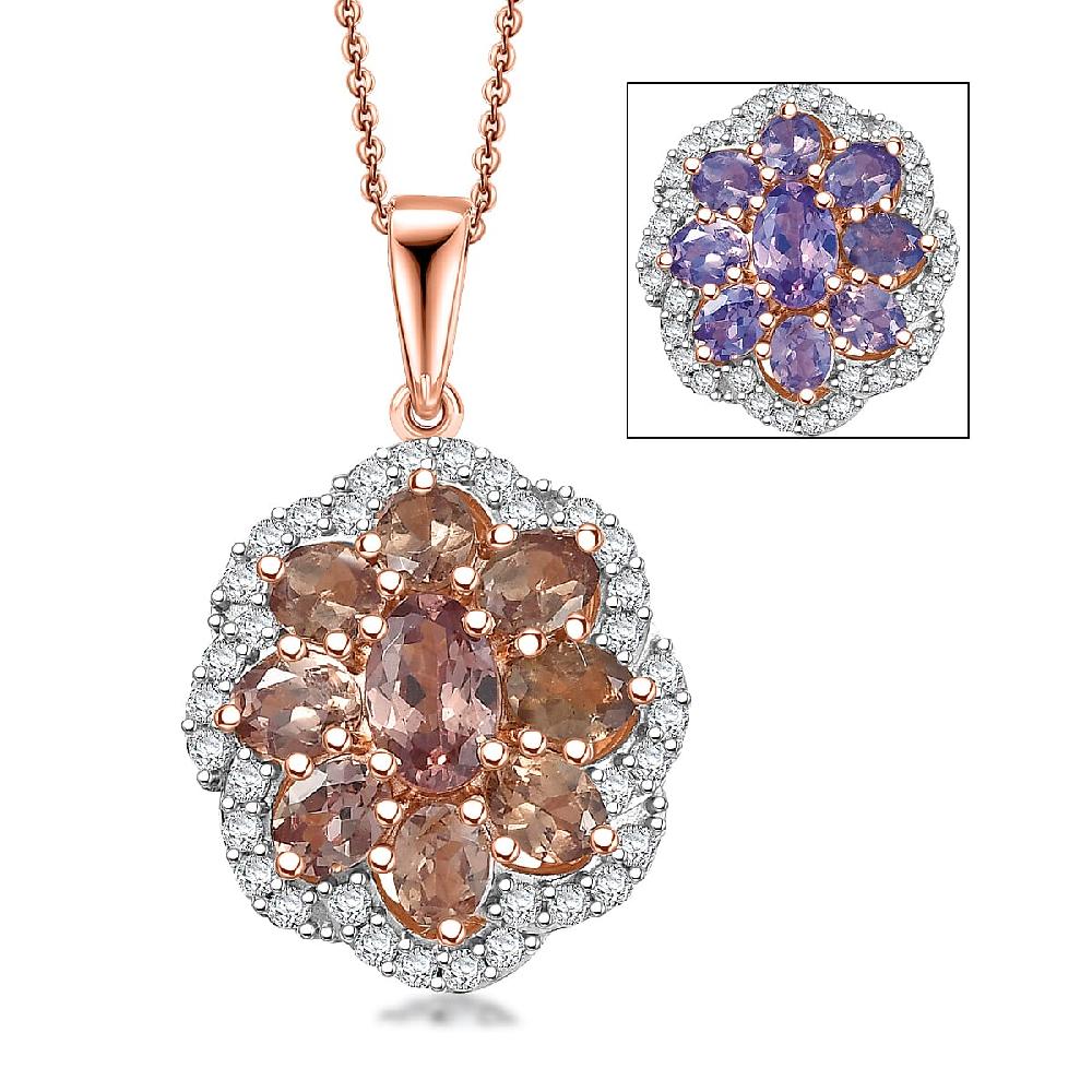 shop lc D'Joy Madagascar Color Change Garnet and Moissanite 1.10 ctw Imperial Bloom Pendant Necklace in 18K Vermeil Rose Gold Over Sterling Silver 20 Inches