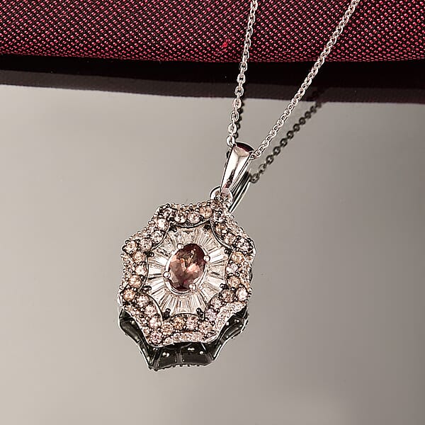 Shop Lc D'Joy Madagascar Color Change Garnet And White Zircon 2.10 Ctw Celestial Radiance Pendant Necklace 20 Inches In Rhodium Over Sterling Silver