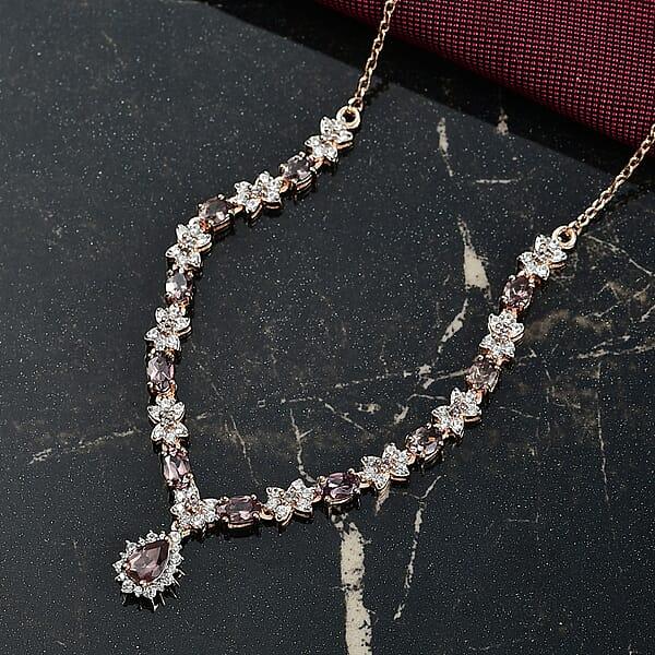 Shop Lc D'Joy Madagascar Color Change Garnet And White Zircon 4.25 Ctw Floral Necklace 18 Inches In 18K Vermeil Rose Gold Over Sterling Silver