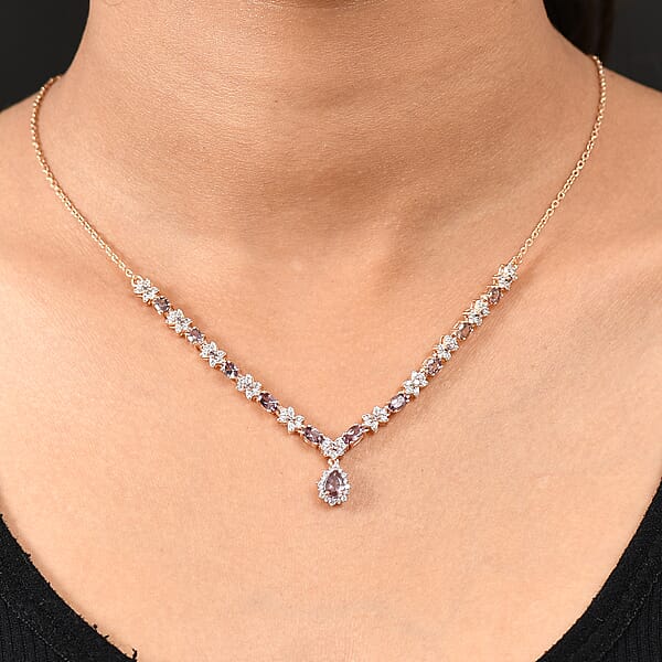 Shop Lc D'Joy Madagascar Color Change Garnet And White Zircon 4.25 Ctw Floral Necklace 18 Inches In 18K Vermeil Rose Gold Over Sterling Silver