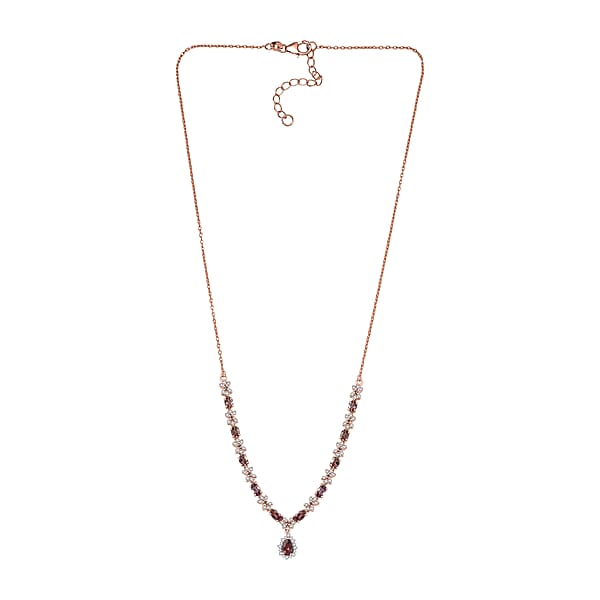 Shop Lc D'Joy Madagascar Color Change Garnet And White Zircon 4.25 Ctw Floral Necklace 18 Inches In 18K Vermeil Rose Gold Over Sterling Silver