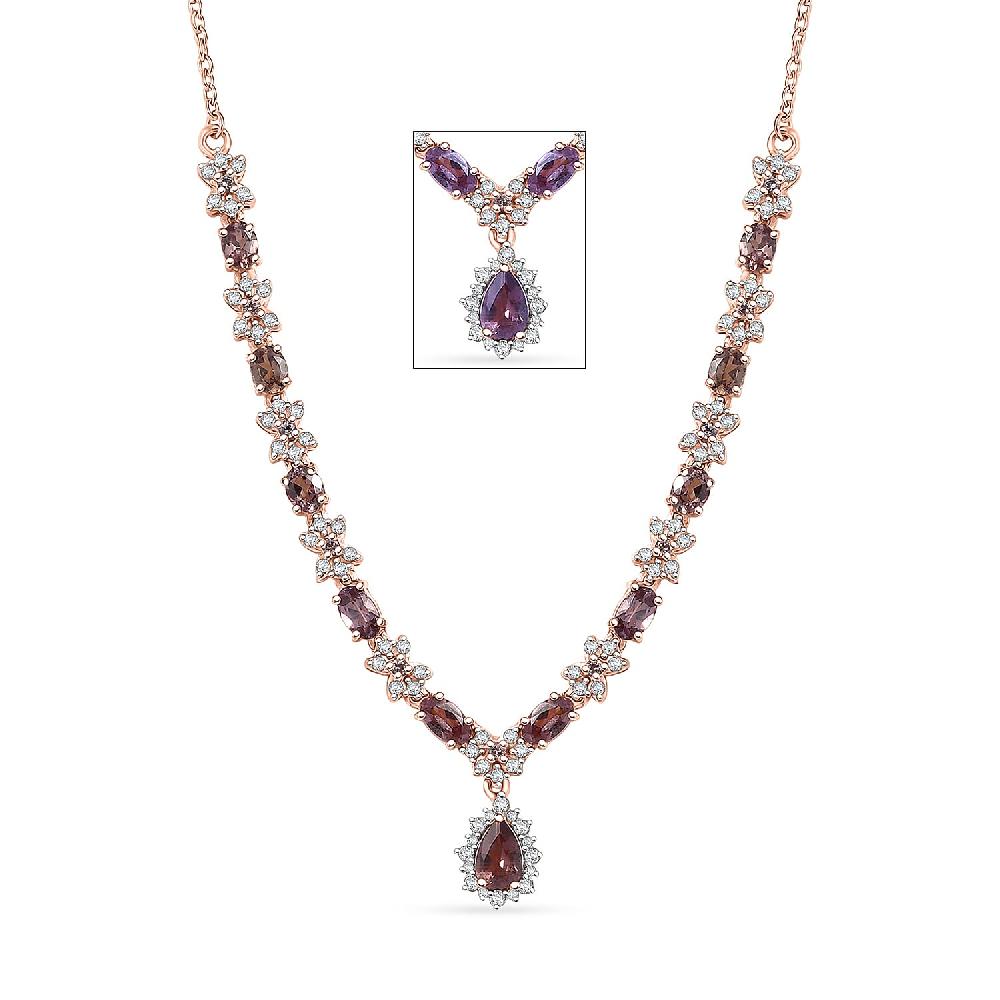 shop lc D'Joy Madagascar Color Change Garnet and White Zircon 4.25 ctw Floral Necklace 18 Inches in 18K Vermeil Rose Gold Over Sterling Silver