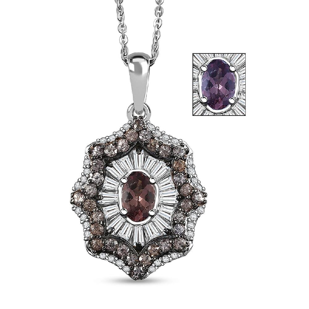 shop lc D'Joy Madagascar Color Change Garnet and White Zircon 2.10 ctw Celestial Radiance Pendant Necklace 20 Inches in Rhodium Over Sterling Silver