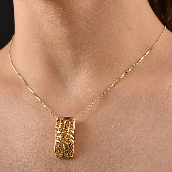 Shop Lc D'Joy Madagascar Yellow Sapphire 3.50 Ctw Ocean Waves Pendant Necklace In 18K Vermeil Yellow Gold Over Sterling Silver 20 Inches