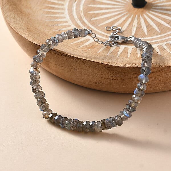 Shop Lc D'Joy Malagasy Labradorite 35.00 Ctw Aurora Blossom Beaded Bracelet In Rhodium Over Sterling Silver (7.25-9.25In)