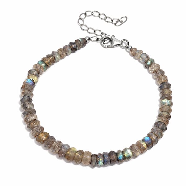Shop Lc D'Joy Malagasy Labradorite 35.00 Ctw Aurora Blossom Beaded Bracelet In Rhodium Over Sterling Silver (7.25-9.25In)