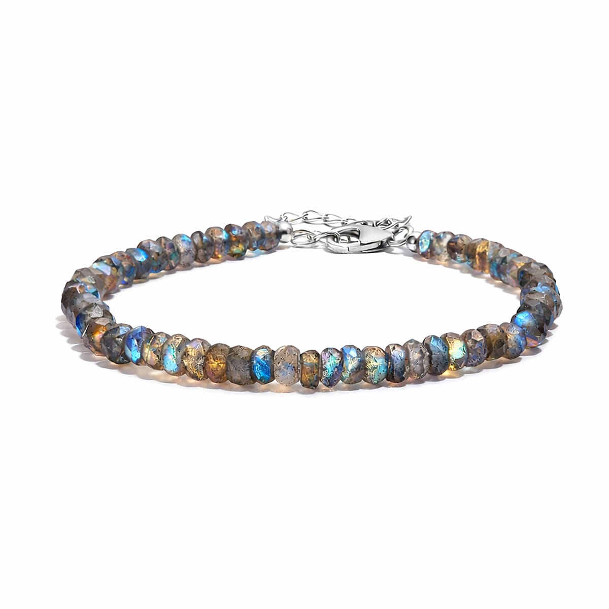 shop lc D'Joy Malagasy Labradorite 35.00 ctw Aurora Blossom Beaded Bracelet in Rhodium Over Sterling Silver (7.25-9.25In)