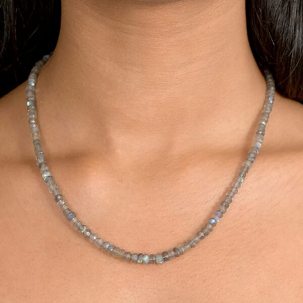 Shop Lc D'Joy Malagasy Labradorite 75.00 Ctw Aurora Blossom Beaded Necklace In Rhodium Over Sterling Silver (18-20 Inches)