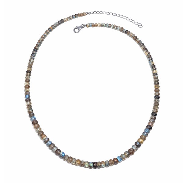 Shop Lc D'Joy Malagasy Labradorite 75.00 Ctw Aurora Blossom Beaded Necklace In Rhodium Over Sterling Silver (18-20 Inches)