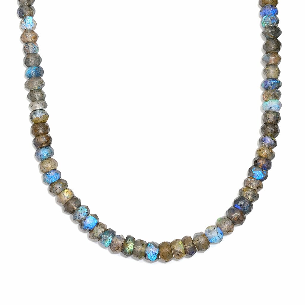 shop lc D'Joy Malagasy Labradorite 75.00 ctw Aurora Blossom Beaded Necklace in Rhodium Over Sterling Silver (18-20 Inches)