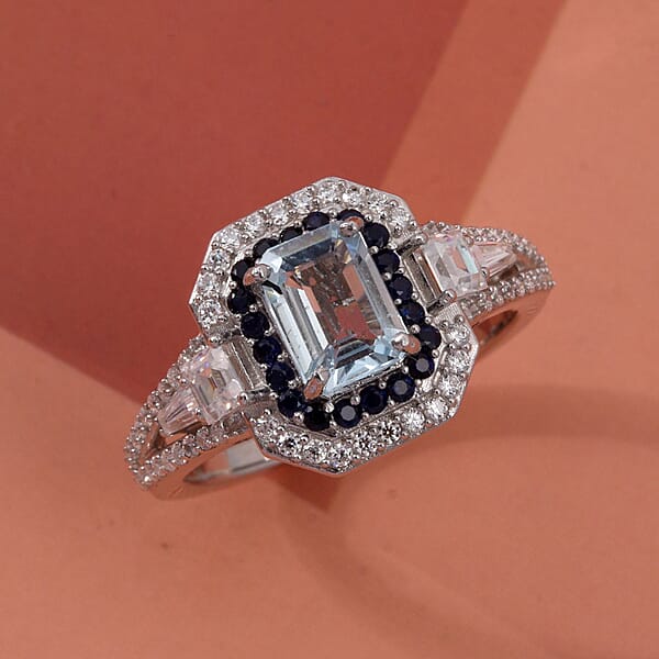 Shop Lc D'Joy Mangoro Aquamarine Multi Gemstone Ring In Rhodium Over Sterling Silver 1.70 Ctw