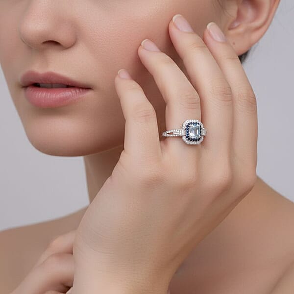 Shop Lc D'Joy Mangoro Aquamarine Multi Gemstone Ring In Rhodium Over Sterling Silver 1.70 Ctw