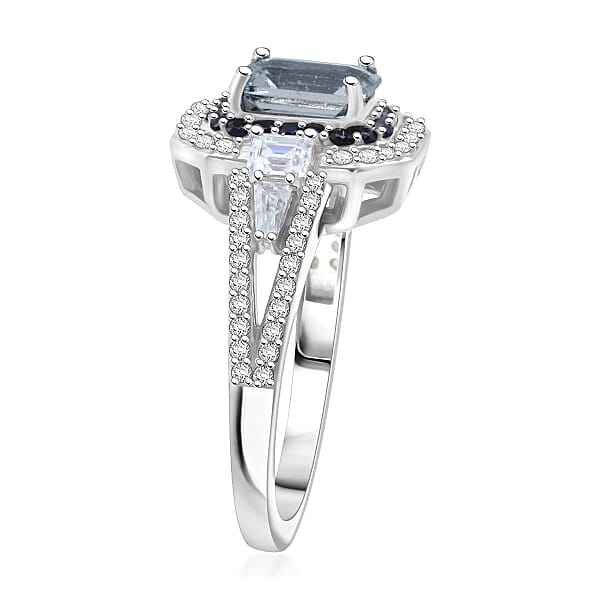 Shop Lc D'Joy Mangoro Aquamarine Multi Gemstone Ring In Rhodium Over Sterling Silver 1.70 Ctw