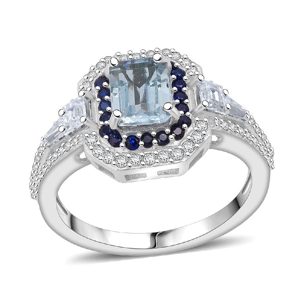 shop lc D'Joy Mangoro Aquamarine Multi Gemstone Ring in Rhodium Over Sterling Silver 1.70 ctw