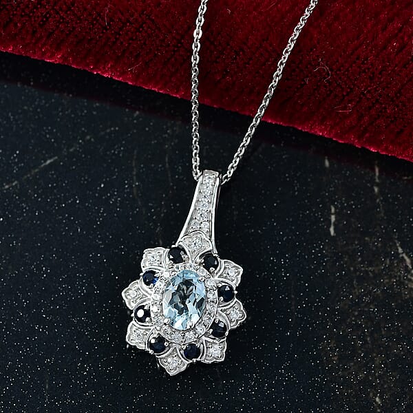 Shop Lc D'Joy Mangoro Aquamarine Multi Gemstone Tulip Pendant Necklace In Rhodium Over Sterling Silver 1.50 Ctw (20 Inches)
