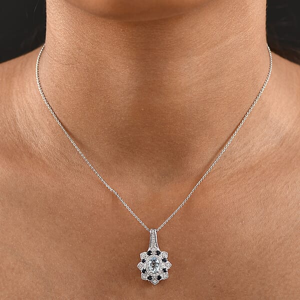 Shop Lc D'Joy Mangoro Aquamarine Multi Gemstone Tulip Pendant Necklace In Rhodium Over Sterling Silver 1.50 Ctw (20 Inches)