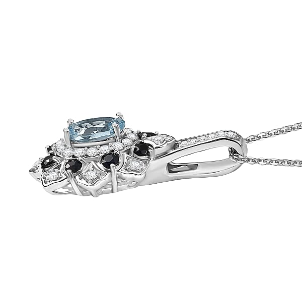 Shop Lc D'Joy Mangoro Aquamarine Multi Gemstone Tulip Pendant Necklace In Rhodium Over Sterling Silver 1.50 Ctw (20 Inches)