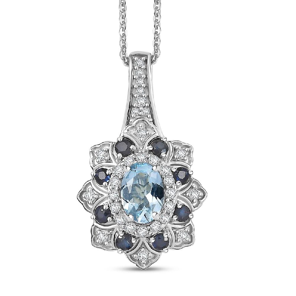 shop lc D'Joy Mangoro Aquamarine Multi Gemstone Tulip Pendant Necklace in Rhodium Over Sterling Silver 1.50 ctw (20 Inches)