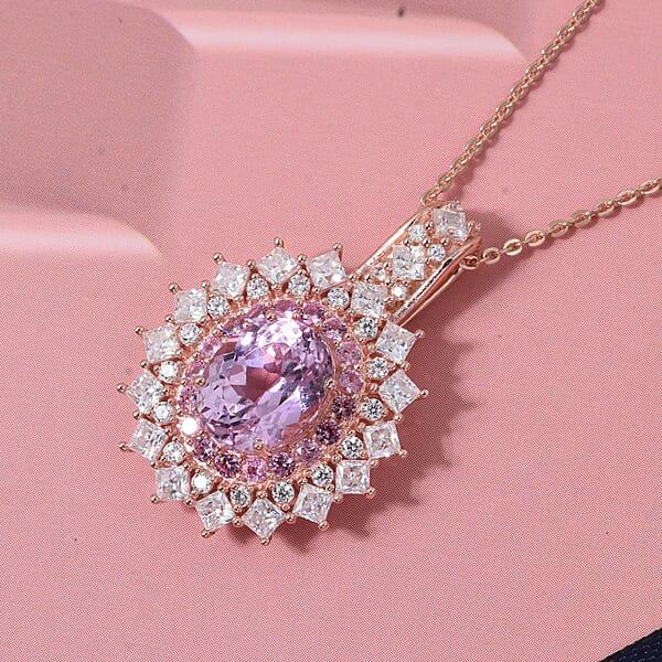 Shop Lc D'Joy Martha Rocha Kunzite And Multi Gemstone 3.80 Ctw Dahlia Bloom Pendant Necklace In 18K Vermeil Rose Gold Over Sterling Silver 20 Inches
