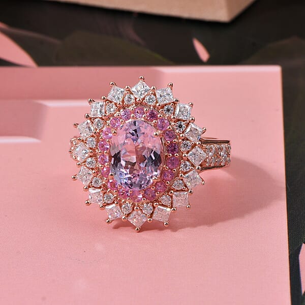 Shop Lc D'Joy Martha Rocha Kunzite And Multi Gemstone 4.00 Ctw Dahlia Bloom Ring In 18K Vermeil Rose Gold Over Sterling Silver
