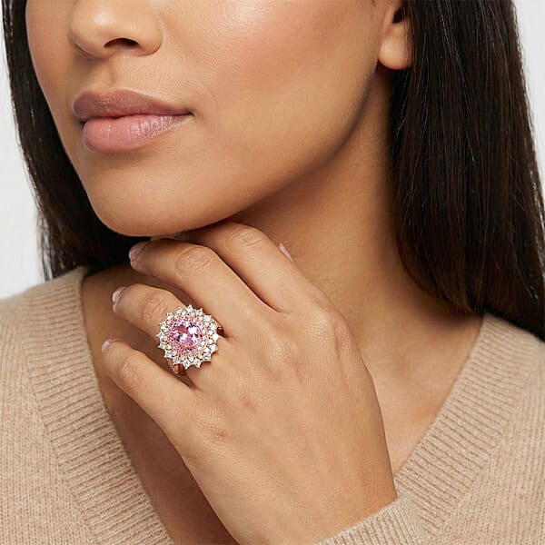 Shop Lc D'Joy Martha Rocha Kunzite And Multi Gemstone 4.00 Ctw Dahlia Bloom Ring In 18K Vermeil Rose Gold Over Sterling Silver