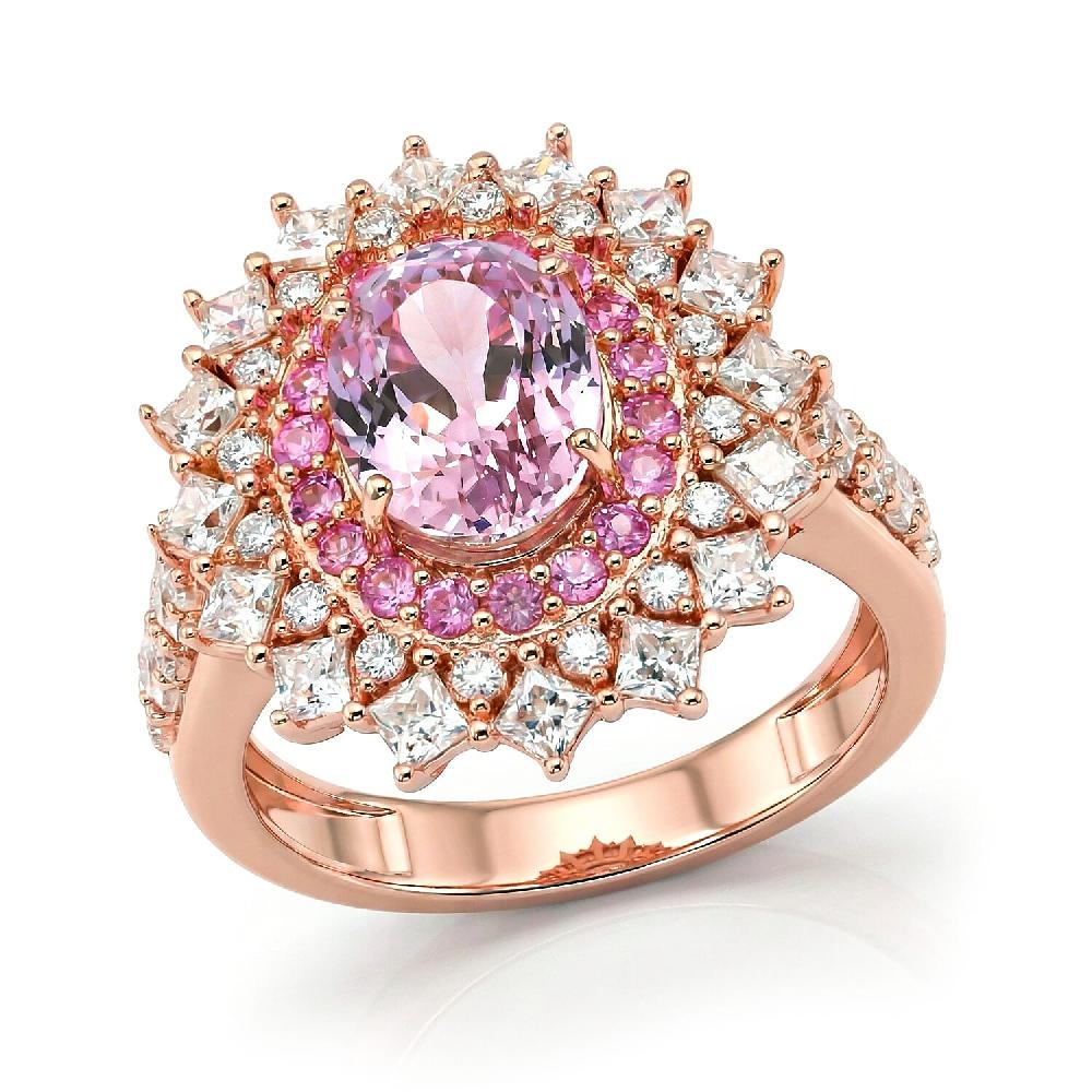 shop lc D'Joy Martha Rocha Kunzite and Multi Gemstone 4.00 ctw Dahlia Bloom Ring in 18K Vermeil Rose Gold Over Sterling Silver