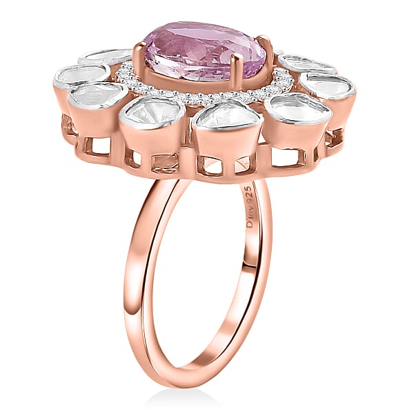Shop Lc D'Joy Martha Rocha Kunzite Lab Grown Polki Diamond Ring In 18K Vermeil RG Over Sterling Silver 5.10 Ctw