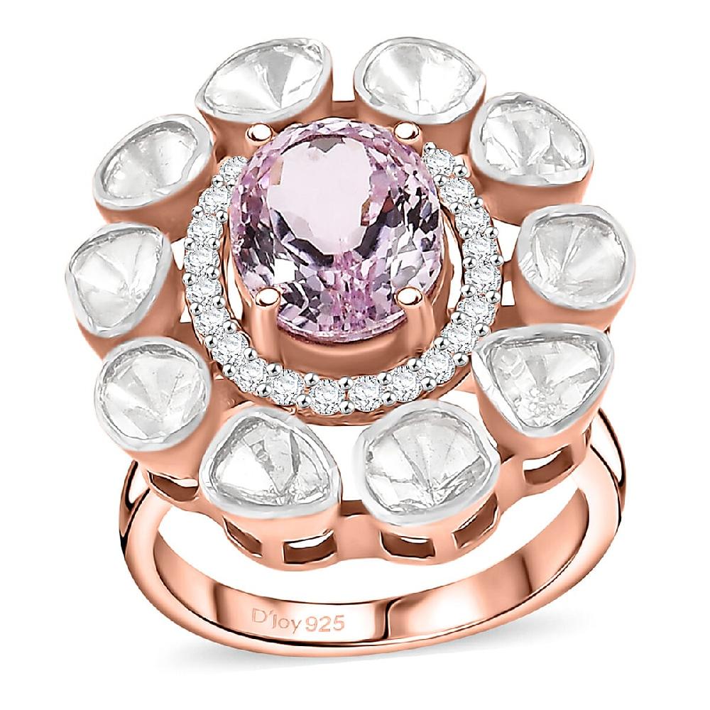 shop lc D'Joy Martha Rocha Kunzite Lab Grown Polki Diamond Ring in 18K Vermeil RG Over Sterling Silver 5.10 ctw