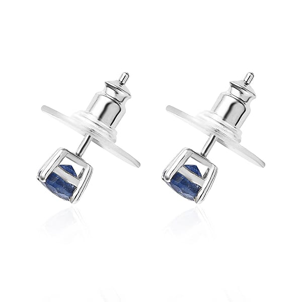 Shop Lc D'Joy Masoala Sapphire (D) 1.50 Ctw Solitaire Stud Earrings In Platinum Over Sterling Silver