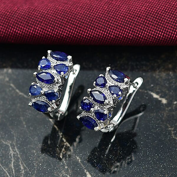 Shop Lc D'Joy Masoala Sapphire (D) 4.10 Ctw Royal Lineage Earrings In Rhodium Over Sterling Silver