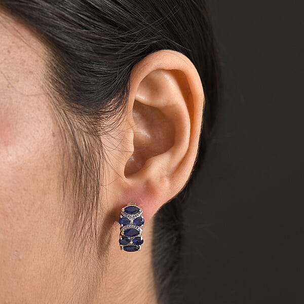 Shop Lc D'Joy Masoala Sapphire (D) 4.10 Ctw Royal Lineage Earrings In Rhodium Over Sterling Silver