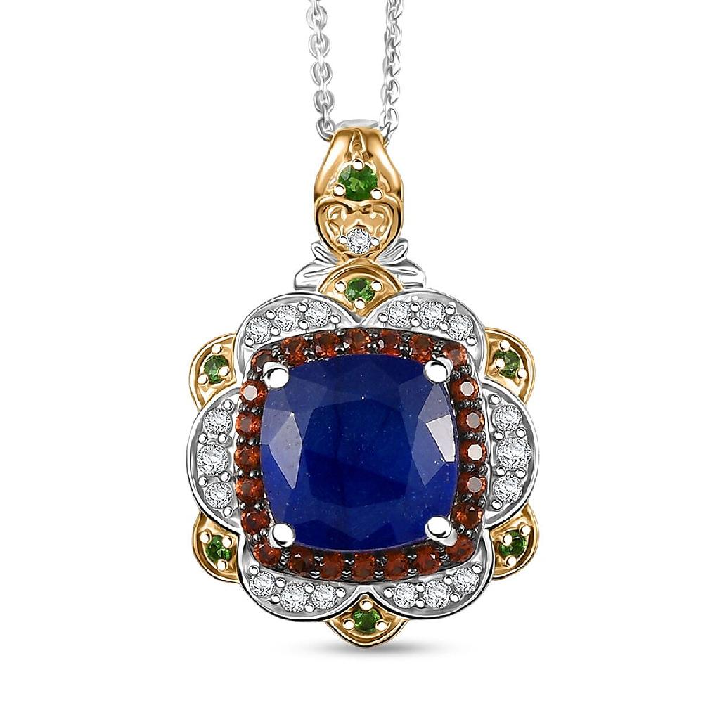 shop lc D'Joy Masoala Sapphire (D) and Multi Gemstone 7.60 ctw Regal Bloom Pendant Necklace 20 Inches in 18K Vermeil YG and Rhodium Over Sterling Silver
