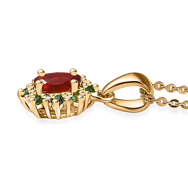 Shop Lc D'Joy Mexican Cherry Fire Opal And Multi Gemstone 0.50 Ctw Classic Halo Pendant Necklace In 18K Vermeil Yellow Gold Over Sterling Silver 20 Inches