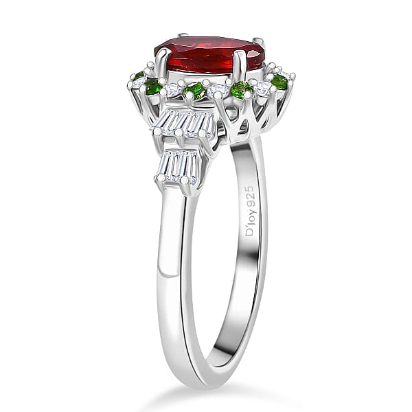 Shop Lc D'Joy Mexican Cherry Fire Opal And Mutli Gemstone 1.40 Ctw Art Deco Ring In Rhodium Over Sterling Silver