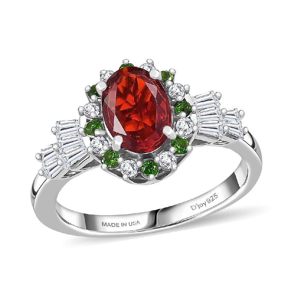shop lc D'Joy Mexican Cherry Fire Opal and Mutli Gemstone 1.40 ctw Art Deco Ring in Rhodium Over Sterling Silver