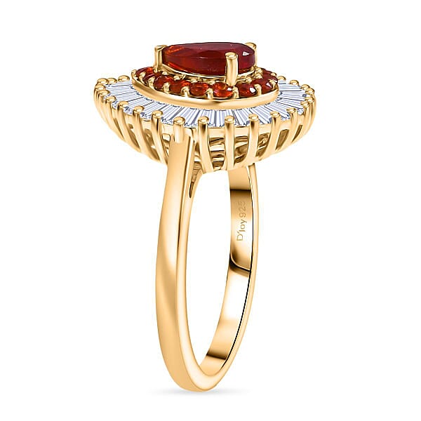 Shop Lc D'Joy Mexican Cherry Fire Opal Moissanite Ring In 18K Vermeil YG Over Sterling Silver 1.65 Ctw