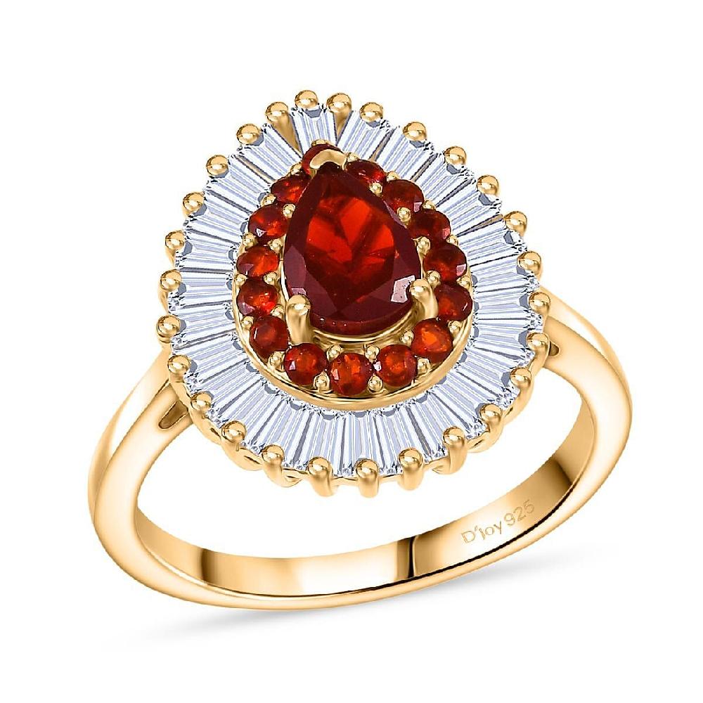 shop lc D'Joy Mexican Cherry Fire Opal Moissanite Ring in 18K Vermeil YG Over Sterling Silver 1.65 ctw