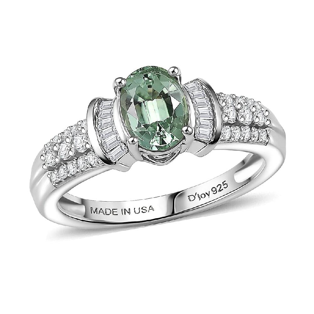 shop lc D'Joy Mint Tourmaline Diamond Ring in Rhodium Over Sterling Silver 1.10 ctw