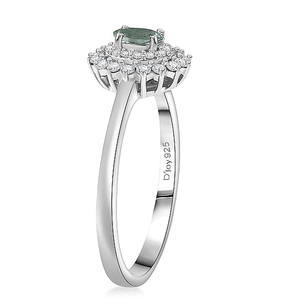 Shop Lc D'Joy Mint Tourmaline Moissanite Ring In Rhodium Over Sterling Silver 0.60 Ctw